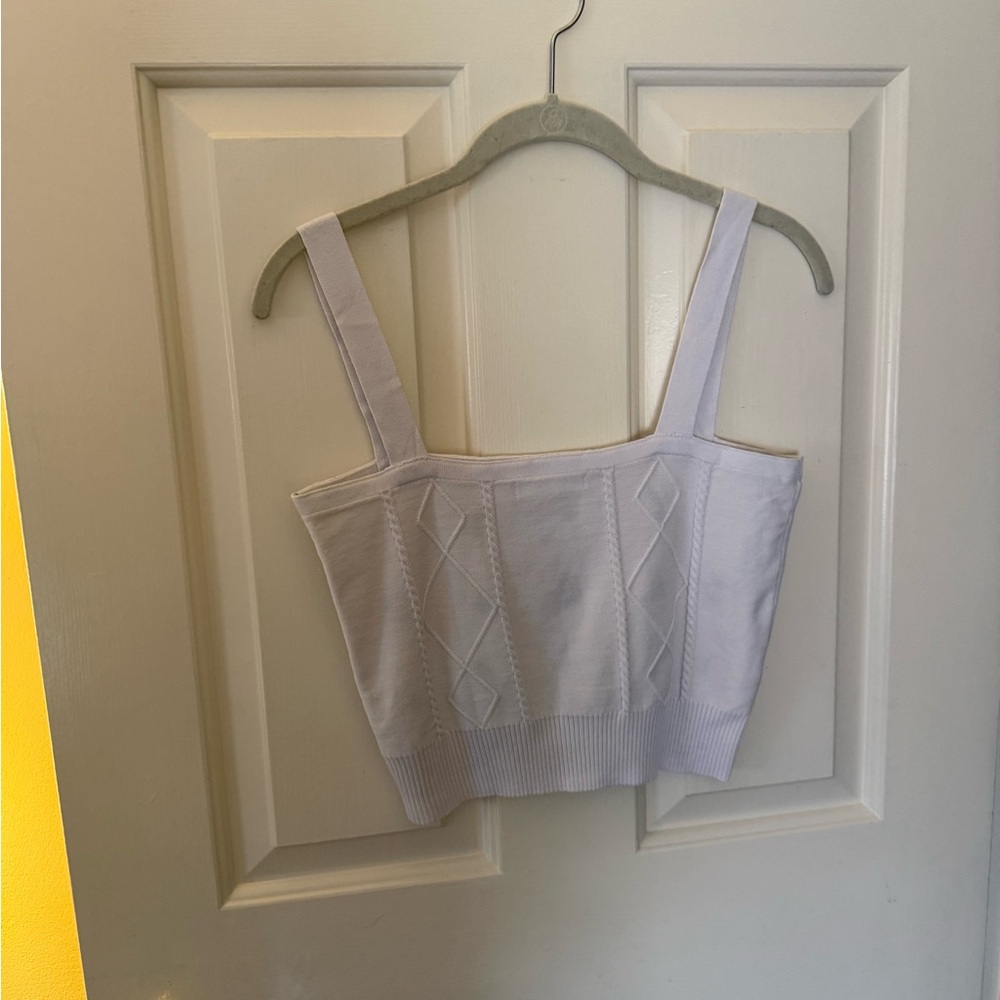 White Knit Embroidered Floral Crop Top - Picture 3 of 4